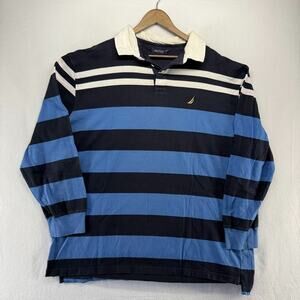 Nautica Rugby Shirt Men's 3XL Blue Colorblock Embroidered Logo Preppy Collared